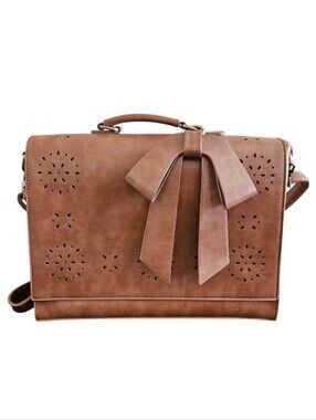 Ecosusi Brown Vegan Leather Bow Messenger/Laptop Bag